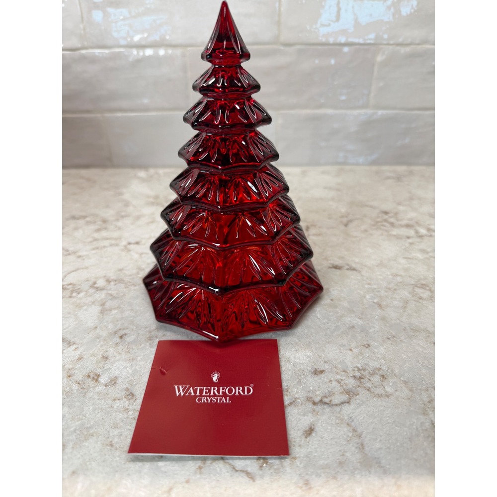 Waterford Crystal Christmas Tree 6.5 Red Sculpture Figurine Germany  New